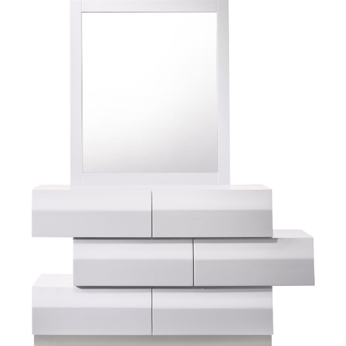 Milan 6 Drawer Dresser & Mirror in White Lacquer